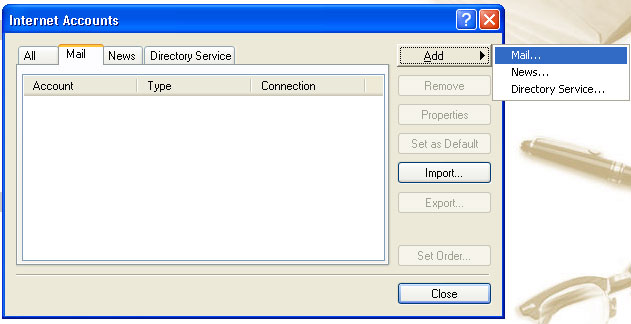 E-mail setup OUTLOOK EXPRESS 6